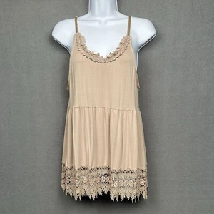 Altar'd State Cami Tank M Beige Crochet Lace Spaghetti Strap Empire Waist Y2K - Picture 1 of 12