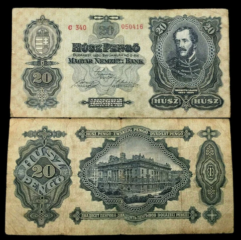 Hungary 20 Pengo Circulated (Fine) 1930 Banknote World Paper Money Currency Bill Cover