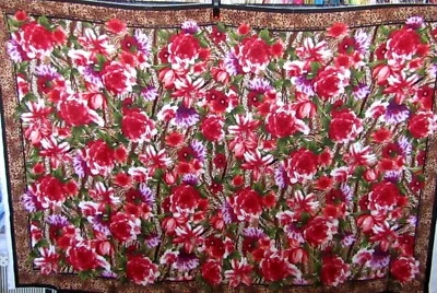 Cheetah Print and Pink and Red Jungle Flower Panel with Border - Image 1 of 3