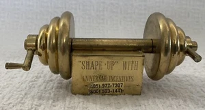 Vintage Messing kleine Langhantel Hantel mit Werbung Ständer Briefbeschwerer 1 Pfund 1 Unze - Bild 1 von 10