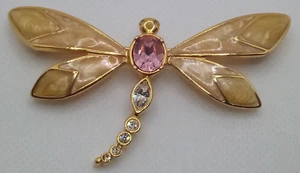 Spilla Vintage Avon Kenneth Jay Lane Smalto Libellula, Strass Tono Oro - Foto 1 di 12