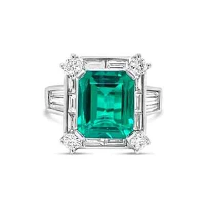 Diamond Ring Certified Green Emerald Lab Created Diamond 5.65 Ct Emerald Cut - Picture 1 of 5