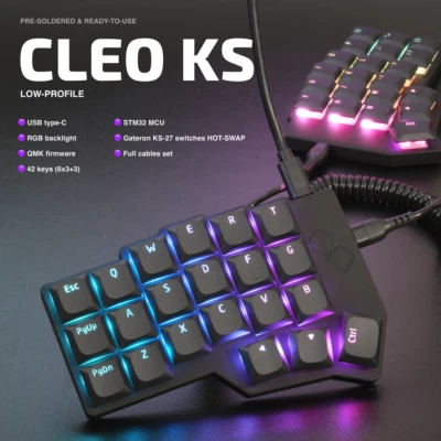 Split keyboard Cleo KS (Corne GPL) – Low Profile Gateron, QMK/VIAL, hotswap, RGB - Image 1 of 4