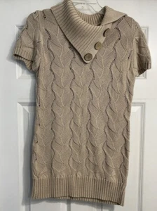 Cato Size XL Y2K 2000s Beige Mock Neck Sweater Top crochet Short Sleeve - Picture 1 of 9