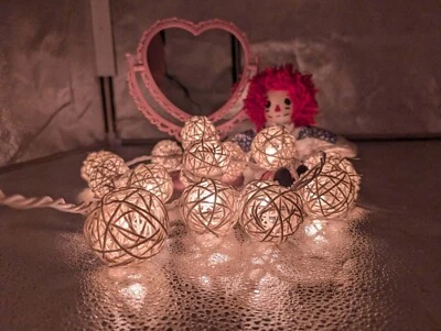 9.8 Feet 20 Rattan Ball Fairy String Lights Plug in,Flexible Romantic Warm Light - Image 1 of 4
