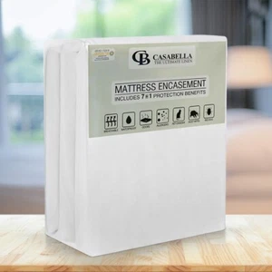 Casabella Waterproof Mattress Protector - Zippered Mattress Encasement,Anti Bug! - Picture 1 of 7