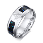 Stainless Steel Men's Blue + Black Carbon Fiber Ring Simple Fashion Jewelry Gift