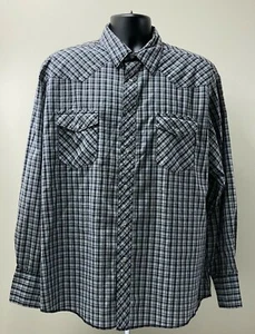 Wrangler Western Plaid  Pearl Snaps Shirt Blue Size XL - Picture 1 of 5