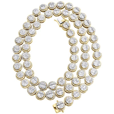 Collar de diamantes con racimo de halo baguette de oro amarillo de 10 quilates cadena de 22" de 14 quilates Foto 1 de 4