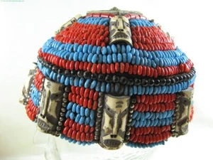 Copricapo decorazione matrimonio Tibet India Himalaya fatto a mano circa Ø20 cm H14 cm (1) - Foto 1 di 6