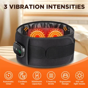 Cordless Infrared Heated Lower Back Support Lumbar Brace Vibration Massage Belt - Picture 1 of 24