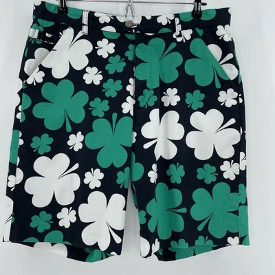 Royal & Awesome 男式 34 高尔夫短裤三叶草印花黑色绿色圣帕特里克节 — 第 1/4 张图片