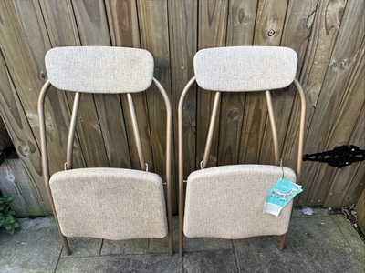 STYLAIRE MID CENTURY MODERN COSCO METAL FOLDING CHAIRS LOT OF 2 MCM TAN 1 NWT - Image 1 of 4