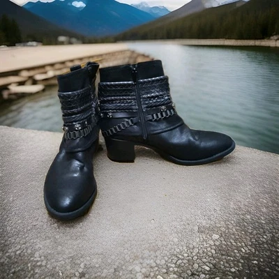 Carlos Santana ~ 8.5 米码全新无标签 Cole 靴子黑色西部肩带链钉 — 第 1/4 张图片