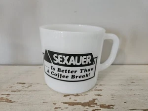 Vtg Sexauer “Is Better Than A Coffee Break” Milk Glass Mug Cup Achor Hocking - Picture 1 of 6