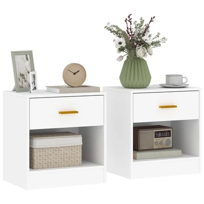 HOMCOM Set 2 Comodini Moderni con Cassetto e Ripiano Aperto in Truciolato Bianco - Immagine 1 di 4
