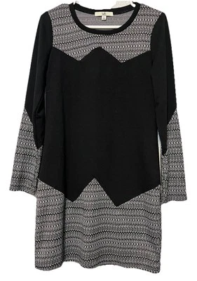 Vestido feminino Ya Los Angeles preto branco tamanho G pulôver comprimento do joelho mangas compridas - Imagem 1 de 4