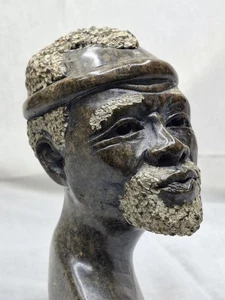 African Zimbabwe Stone Sculpture Head Bust - Hand-Carved Stoneware - Picture 1 of 10