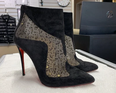 Botas de tornozelo Christian Louboutin preto camurça malha Papilloboot (tamanho 40) - Imagem 1 de 4