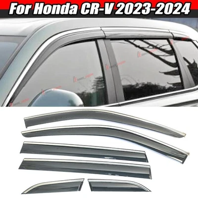 6Pcs Window Visor Wind Deflector Rain Guard Chrome Trim For Honda CR-V 2023-2024 - Image 1 of 4