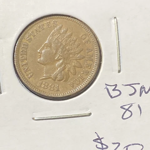 1881 Indian Cent XF. BJM81 Cover