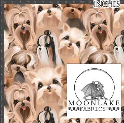 MOONLAKE FABRICS Yorkshire Terrier Hund überfülltes Muster 100 % Qualität Baumwolle Popeline Stoff