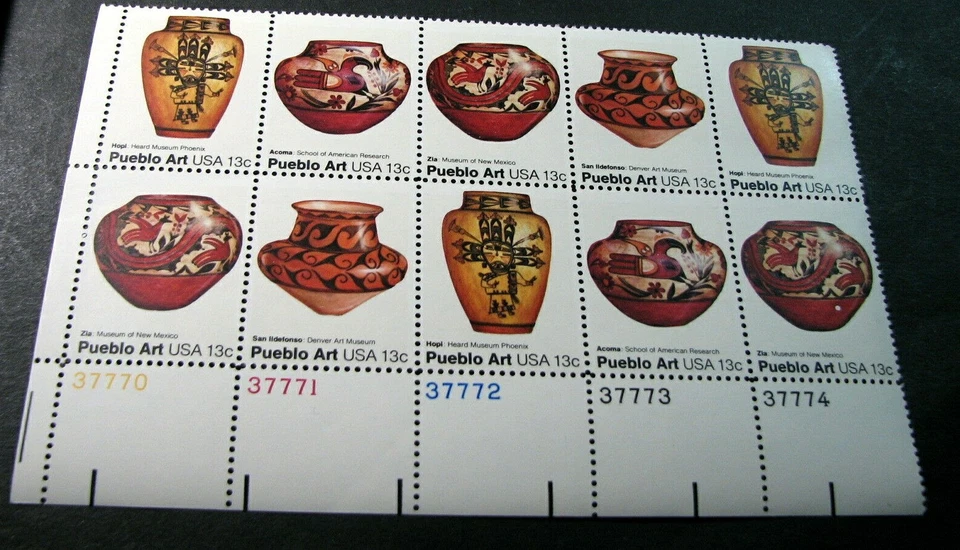 US Plate Blocks Scott# 1706-1709 Pueblo Pottery 1977 MNH Blk of 10 (note) H116 - Image 1 of 1