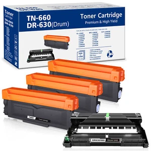 3X TN660 Toner + 1X DR630 Drum Compatible for Brother MFC-L2740DW MFC-L2720DW - Picture 1 of 8