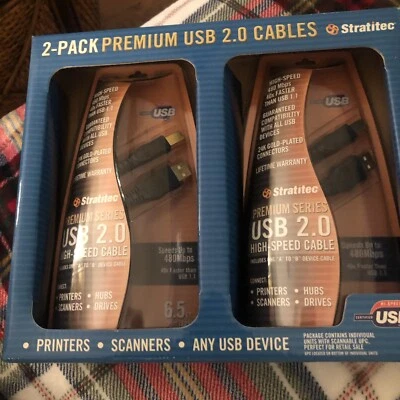 USB High-Speed Printer Cable 24K Gold Plated 6.5 Feet USB-A to B 2-Pack - Image 1 of 4