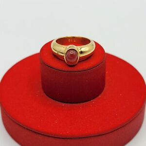 VTG Sz 7.5 Ring Signed DG Red Glass Cabochon Mogul Gripoix Theme Jewelry