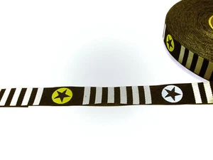 Webband Zierband Borte Bordüre schwarz-grau gestreift mit Sternen 15 mm - Picture 1 of 1