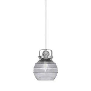 Toltec Easton 1Lt Mini Pendant, White/Nickel/6" Smoke Ribbed - 1941-WHBN-5112 - Picture 1 of 1