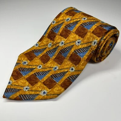 Gravata masculina Ermenegildo Zegna seda GG geométrica flor escadas Esclusivo Itália - Imagem 1 de 4