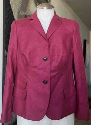 Akris Women's US 12 Maroon Pink 2 Button Blazer Jacket Elbow Patch Cashmere Silk - Image 1 of 4