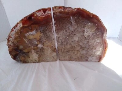 Bookends Golden Brown Agate Brazil Crystal Geode Large Heavy Polished 8.15lbs - Image 1 of 4