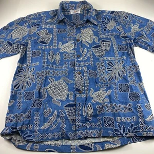 Pacific Legend Apparel Blue Turtle Tiki Hawaiian Button Down Shirt Classic Sz M - Picture 1 of 7
