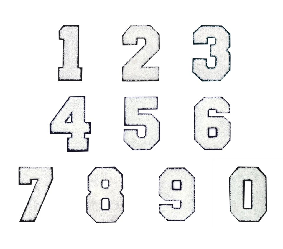 2" White Varsity Numbers Chenille Iron-on Patch - Image 1 of 1