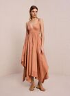 NWT $495 A.L.C. "Rosie" Smocked Clay Cotton Cutout Open Back Midi Summer Dress 0