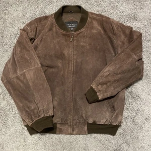 Croft & Barrow Brown Suede Leather Jacket Full Zip Y2K Quilt Lined Mens XL - Picture 1 of 9