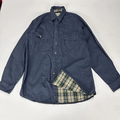 Vintage LL BEAN Shirt Mens Medium Navy Blue Long Sleeve Twill Plaid Lined - Image 1 of 4