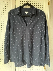 Blusa larga para mujer J. Jill grande azul marino bordada cuello en V SLV - Imagen 1 de 5