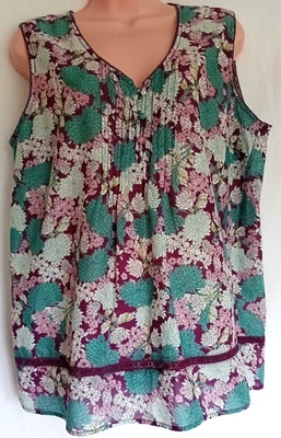 Purple Floral Top Size 16 M&Co Cotton sleeveless - Image 1 of 4