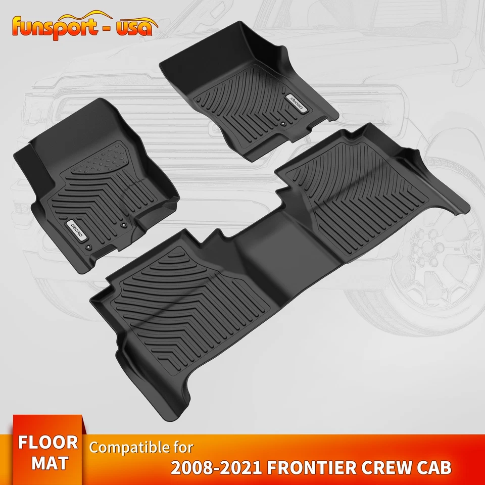 TPE Floor Mats Liners Set for 2008-2021 Nissan Frontier Crew Cab All-Weather - Imagem 1 de 4