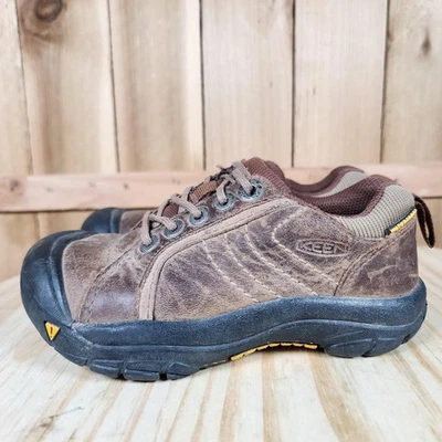 Keen Presidio Zapatos Niños 11 Cuero Marrón Senderismo Sendero Caminar Puntera Baja Protector Foto 1 de 4