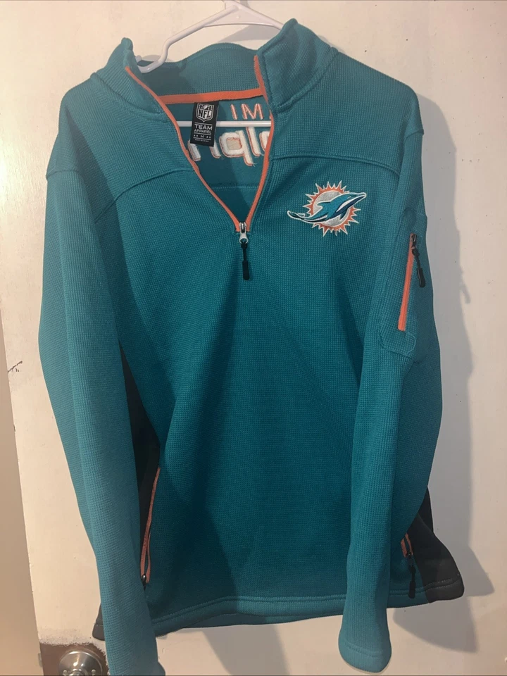 NFL 迈阿密海豚队 NFL 球队服装中号长袖羊毛毛衣半拉链 — 第 1/3 张图片