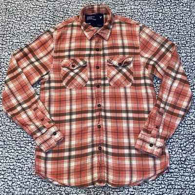 Мужская рубашка American Eagle Outfitters винтажный покрой в клетку размер средний оранжевый белый - Изображение 1 из 4