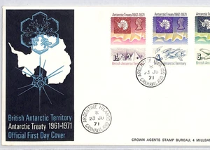 BRITISH ANTARCTIC TERRITORY 1971 FDC Treaty MAP Illustrated First Day CoverZT310 - Picture 1 of 10