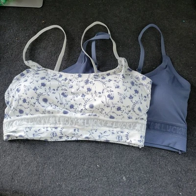 Lote de 2 Bralette Lucky Brand Talla M Azul Sólido y Blanco Estampado Floral Elástico... Foto 1 de 4