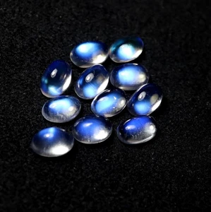 6x4 MM Natural Top Grade Blue Fire White Rainbow Moonstone Oval Cabs 11 Pcs Lot - Picture 1 of 11