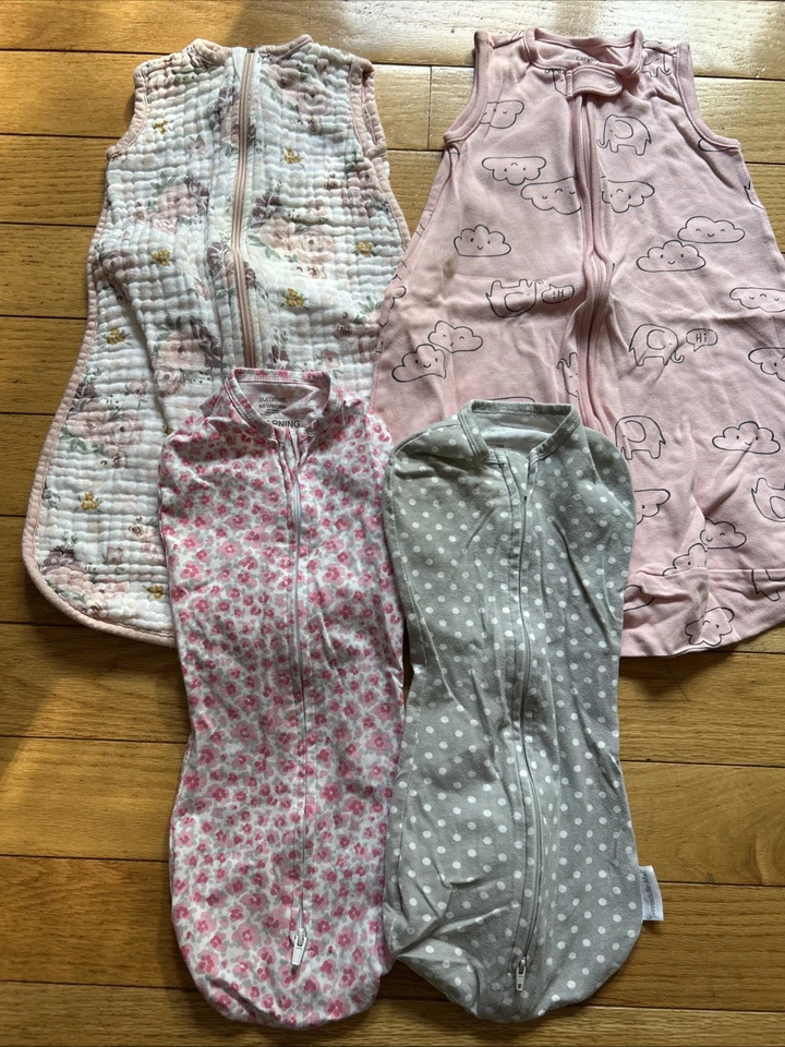 Infant Sleep Sack Lot; SwaddleMe Sz Newborn, Carters Sz 0-3 m, Chick Pea 0-3 M - Image 1 of 1